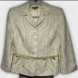 Ann Taylor Women's Size 4 Green Tweed Linen Blend Blazer Career Coquette Barbie